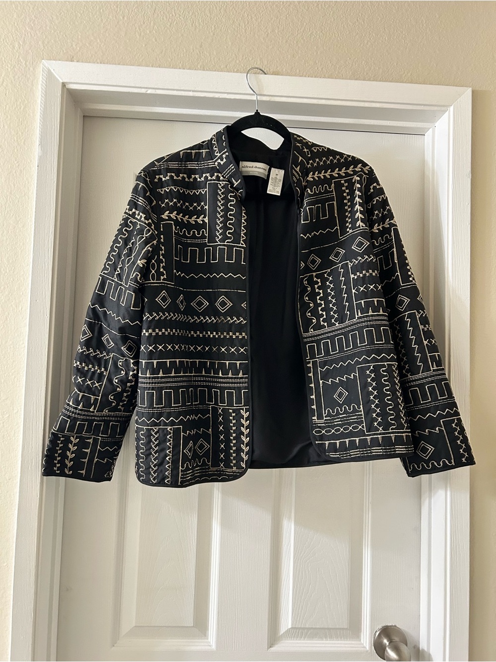 Alfred Dunner Black Jacket with Cream Geometric Stitching